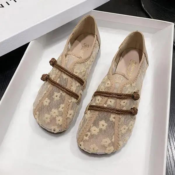 

Retro Woman Shoes Round Toe Casual Female Sneakers Soft Flats Slip-on Moccasin Comfortable Dress Grandma Slip on Summer Solid 41