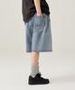 URBANAGE Bermuda Single-Pleat Elastic Denim Shorts Ice Blue