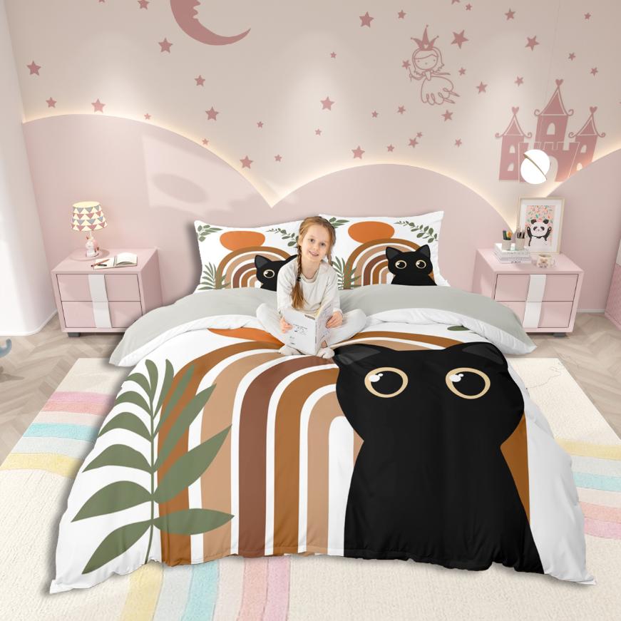 Homewish Cute Duck Duvet Cover SetCartoon Animal Bedding SetOrange Black Bed Set For Boys GirlsUltra Soft Home Decor