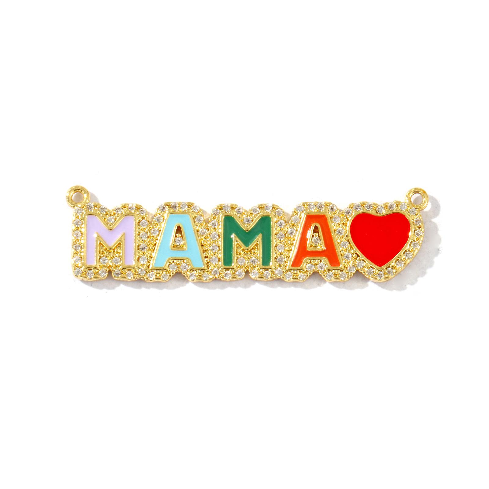 

2PCs Mother s Day Connectors Charms Pendants Multicolor Message Mama Micro Pave Clear Cubic Zirconia Brass Charms DIY Necklace