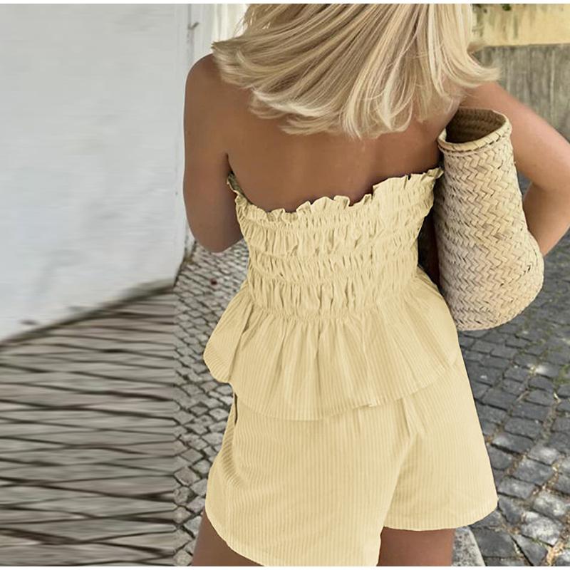 Casual Simple Tube Top Wooden Ear Shorts Suit Women's Summer 2025