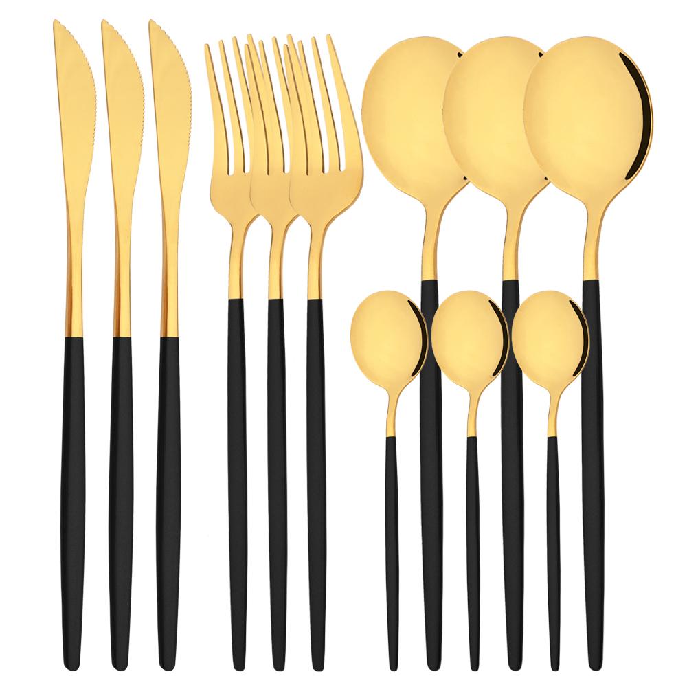 12Pcs Mirror Silver Tableware Set Stainless Steel Cutlery Western Dinner Knife Fork Spoon Dinnerware Teaspoons Kitchen