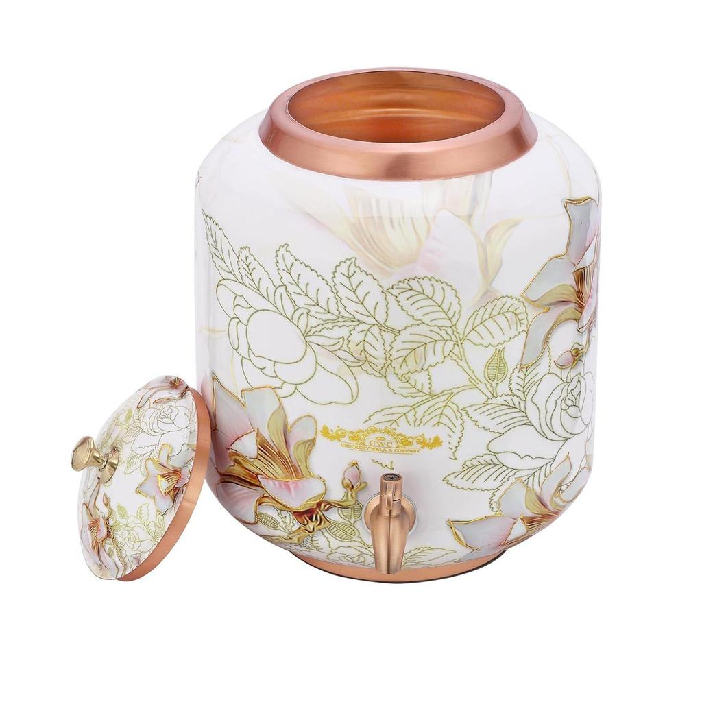 Copper Water Dispenser – 4 Litres | Meena Gold Finish | Handmade Copper Matka for Home & Office