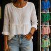 Women Tops Long Sleeve Round Neck Loose Fit Pullover Tops with Pleated Hem Pure Color Spring Summer Casual Shirt