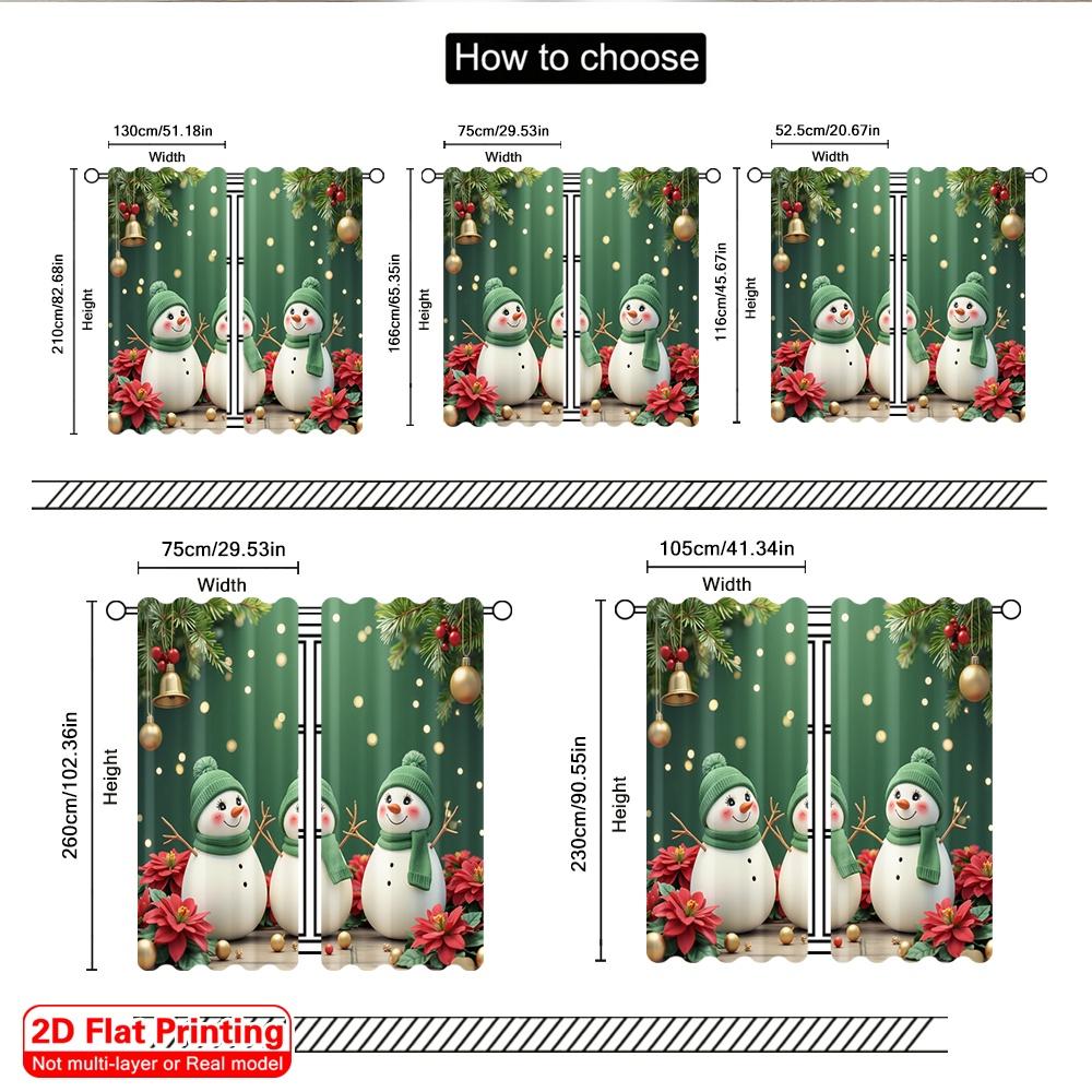 2pcs 2D Flat Printing Merry Christmas Curtain Cute Snowmen Christmas Poinsettia Festive Polyester Without Electricity 0 for