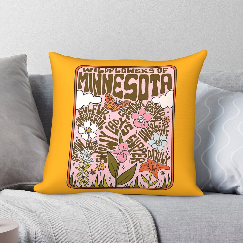 Minnesota Wildflowers Square Pillowcase Polyester Linen Velvet Creative Zip Decor Pillow Case Car Cushion Cover x