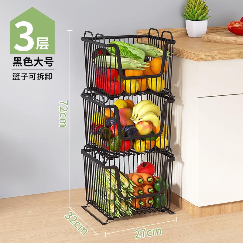 Household kitchen rack Large floor multi-layer stacked storage rack Movable fruit and vegetable rack