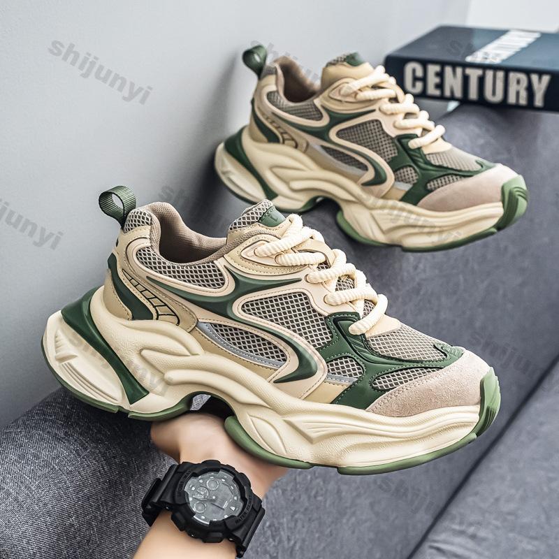 Fashion Mesh Breathable Low Top Thick Soled Niche Design Shoes for Men 2025 Autumn Fashion Trend Versatile Comfortable Platform sneakers