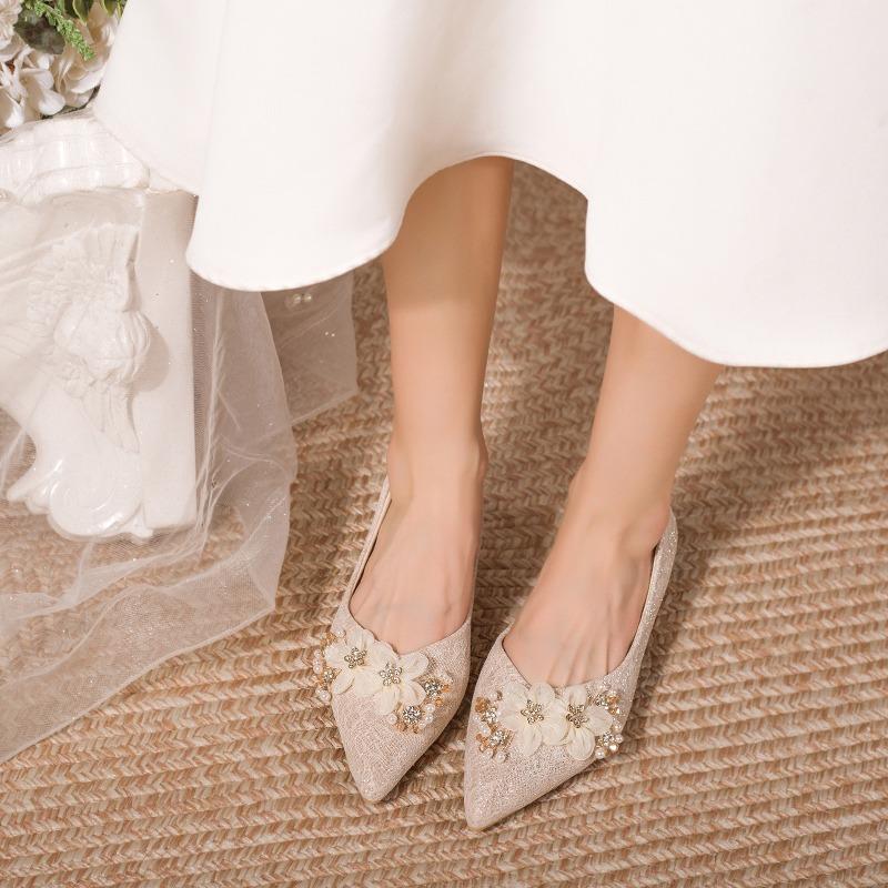 Fashion Flower High-heeled Single Shoes Autumn New Square Toe Shallow Cuff Foot Non-slip Wear-resistant Block Heel Shoes