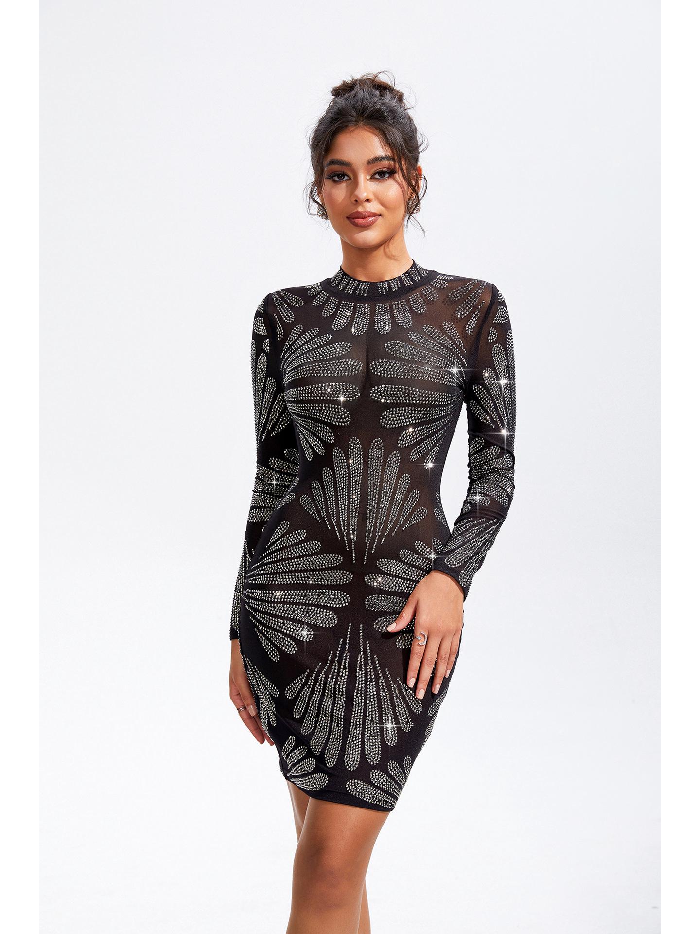 

Женское летнее платье из сетки со стразами 2024 - Сексуальный дизайн Hotfix в стиле INS XL чёрный