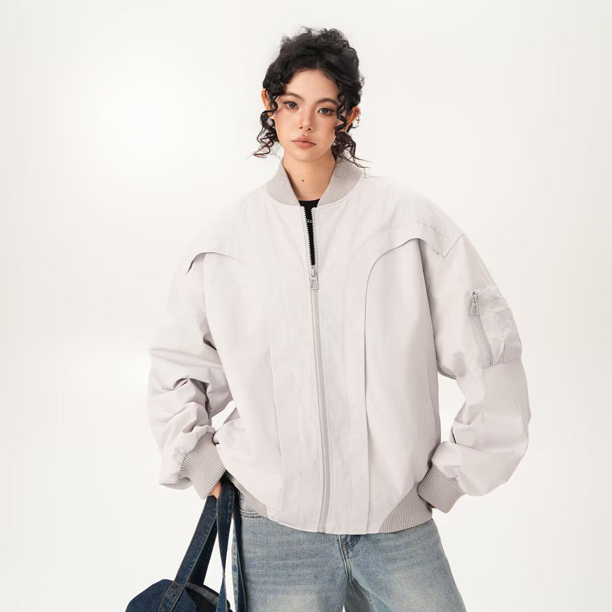 

2025 Весна/Осень Ретро Американская Куртка-Бомбер Пилота - Деконструированный Короткий Уличный Бейсбольный Верхняя Одежда XL серый