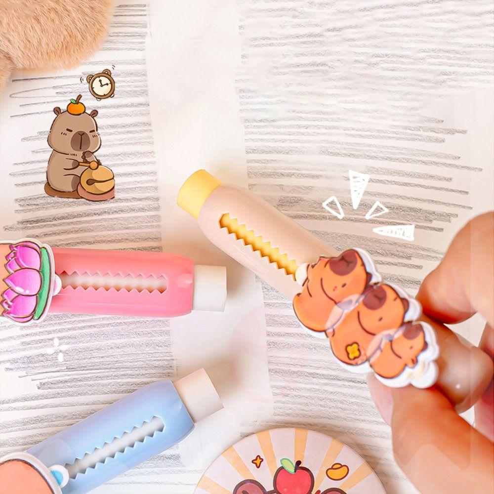 1pc New Capybara Rubber Eraser Cartoon Push-pull Design Silicone Eraser Gift Pen Type Eraser School Supplies