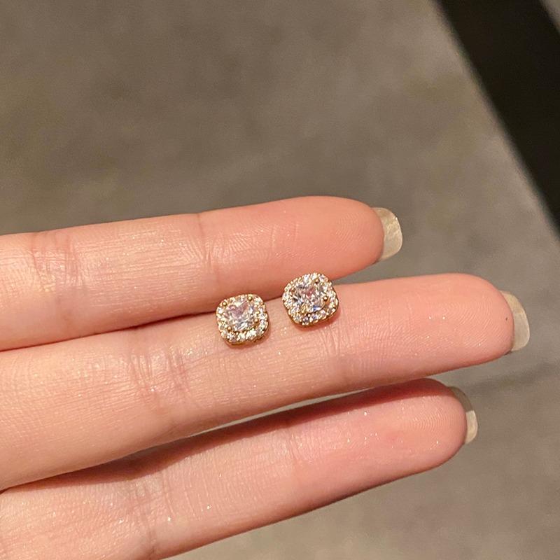 Fashionable 6mm Simple Square Artificial Crystal Hoop Earrings Classic Female Earrings Shiny Small Earrings For  Women Jewelry
