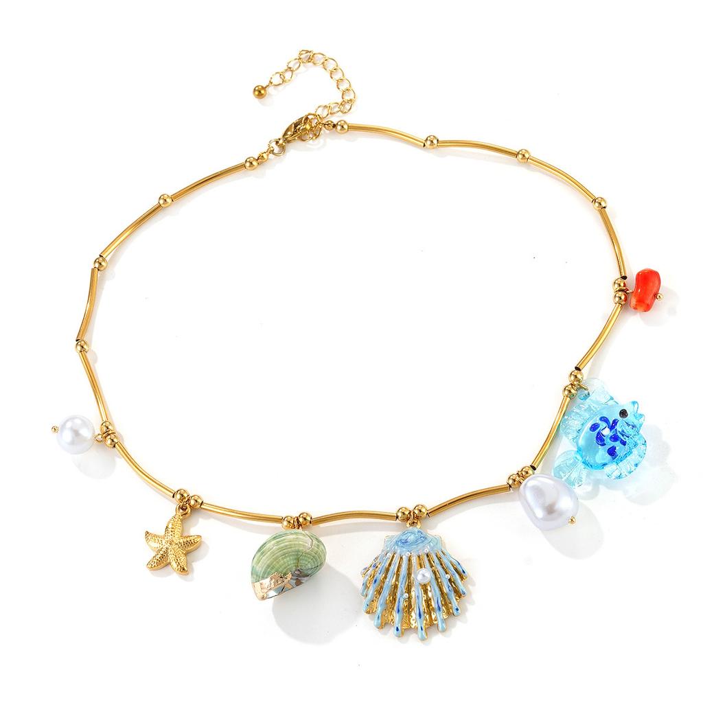 European and American stainless steel flower butterfly bracelet fashion summer beach wind shell conch niche necklace jewelry