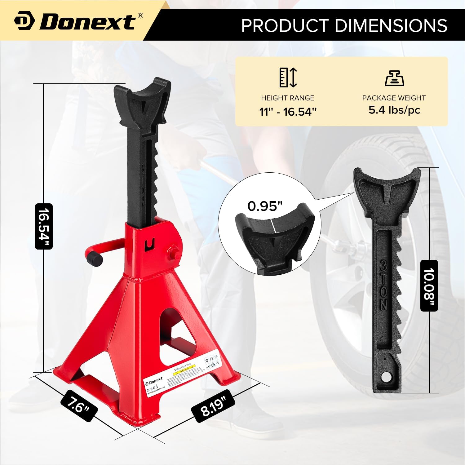Jack Stands 3 Ton (6,500 lb) Capacity Steel, 1 Pair Red Lifting Stand Adjustable Jack Stands 3 Ton