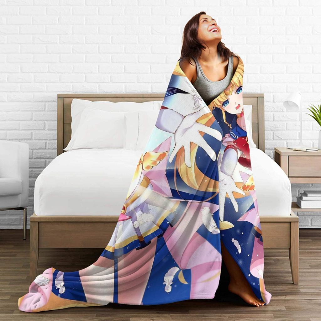 S-SAILOR Anime M-MOON Blankets Warm Soft Funny Plush Bedding Throws For Children Home Decor Flannel Bedspread Bed Cover