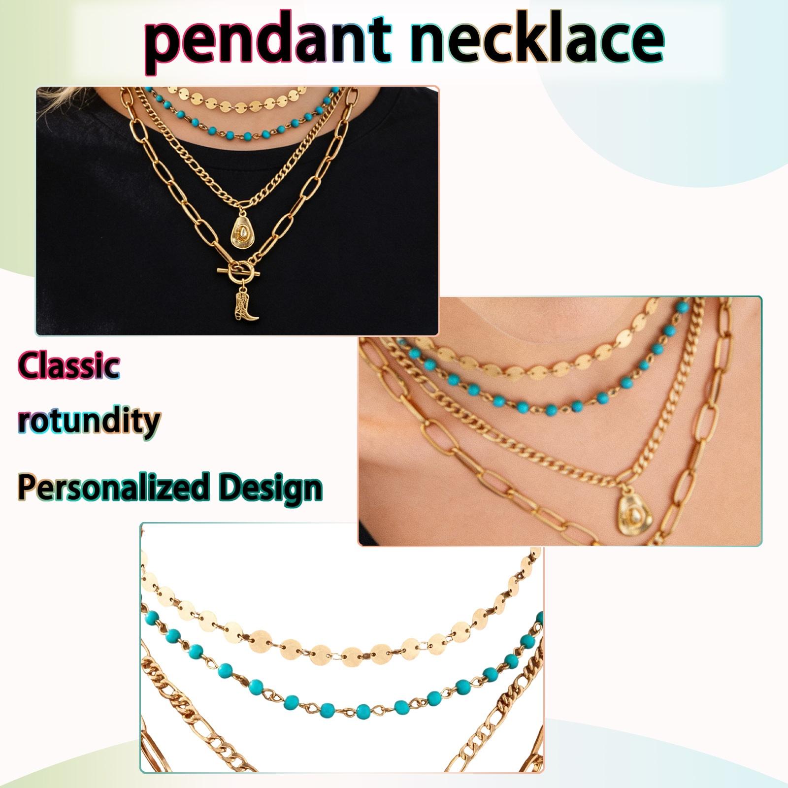 

Ladies Geometric Circular Neck Chain Alloy Water Diamond Tassel Pendant Necklace One Size