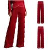 Pantaloni da Donna Latini Tango con Frange Vita Strass Strati Nappe Gamba Dritta per Cha-cha Rumba Allenamento Competizione Sala da Ballo