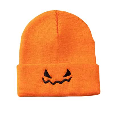 Spring and Autumn Women's Ghost Face Embroidered Beret Halloween Pumpkin Black Winter Warm Wool Winter Beanie