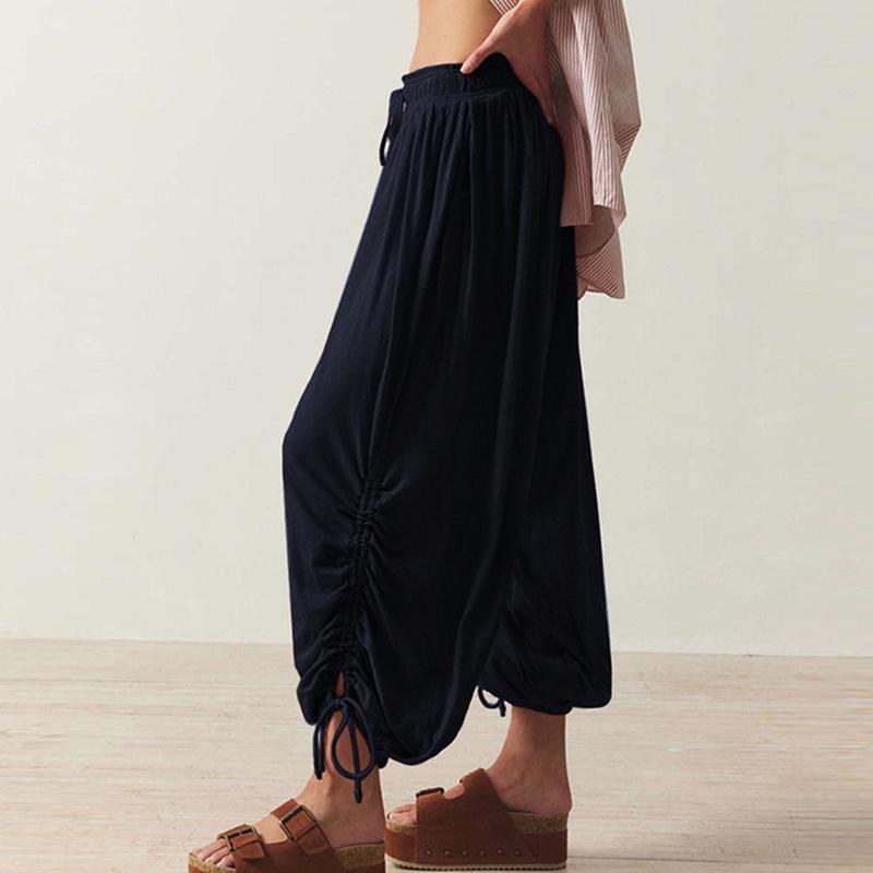 Women Spring Fall Fashion Wardrobe Staple Solid Color Drawstring High-Waisted Bloomers Ankle Pants Trousers