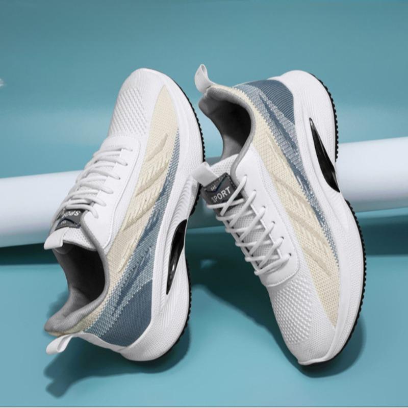 Men's Summer Running Shoes Anti Slip Breathable Gym Jogging Sneakers Knitted Lace Up Casual Walking Flats Tenis Masculino
