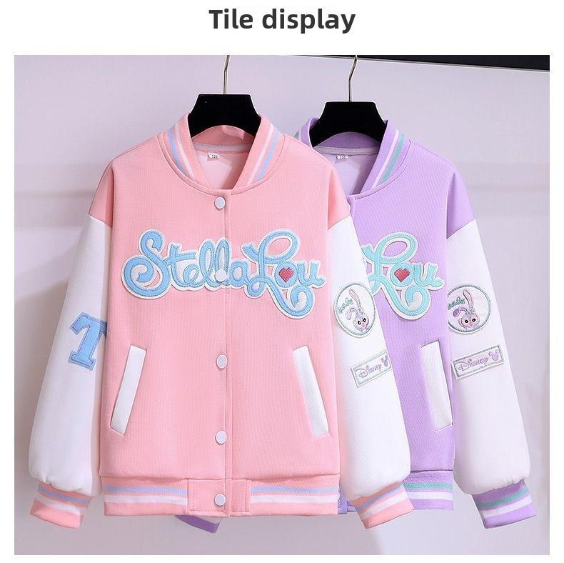 Girls' Stylish Baseball Jacket - Thick, Warm Velvet for Spring & Autumn
