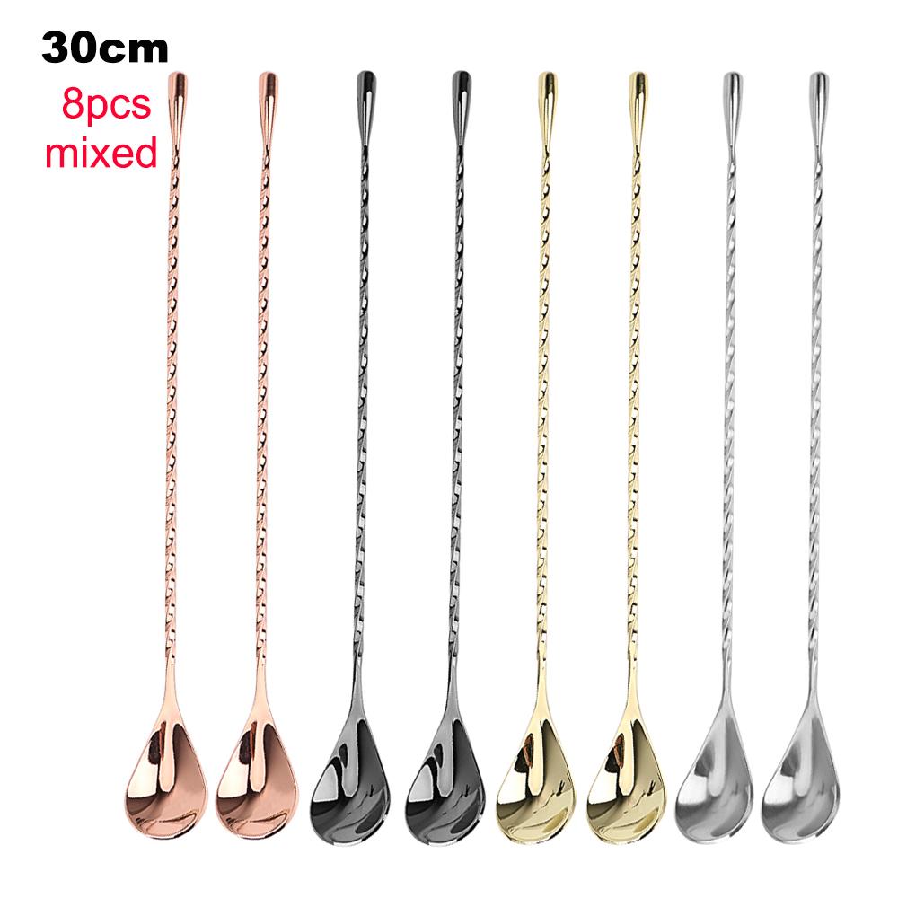 HILIFE 30/40cm Stainless Steel Stir Bar Spoon Mixing Ounces Cocktail Spoon Spiral Pattern Bartender Tools Teadrop Spoon Bar Tool