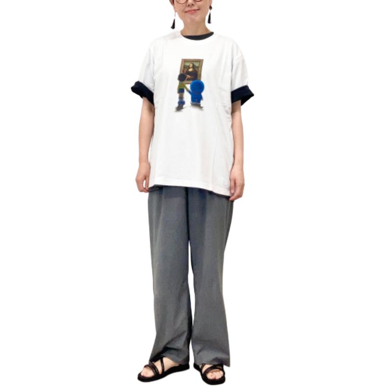 Uniqlo × Doraemon SS25 Mona Lisa Pattern Letter Print Casual Crew Neck Short Sleeve T-Shirt Unisex Tops White 474457-00