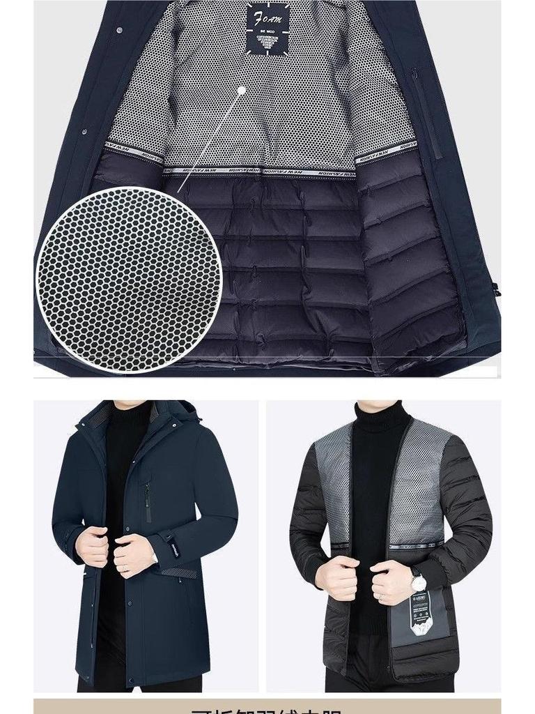 Pierre Cardin Men's Mid-Length Goose Down Jacket with Removable Liner - Thickened, Warm Winter Outerwear.