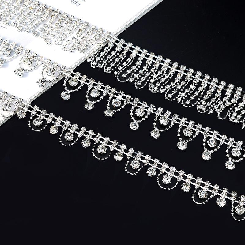 10Yards Rhinestone Chain Sparkle Crystal Diamond Silver Tassel Rhinestone Clothing Accessories DIY Wedding Party Gift Decoration