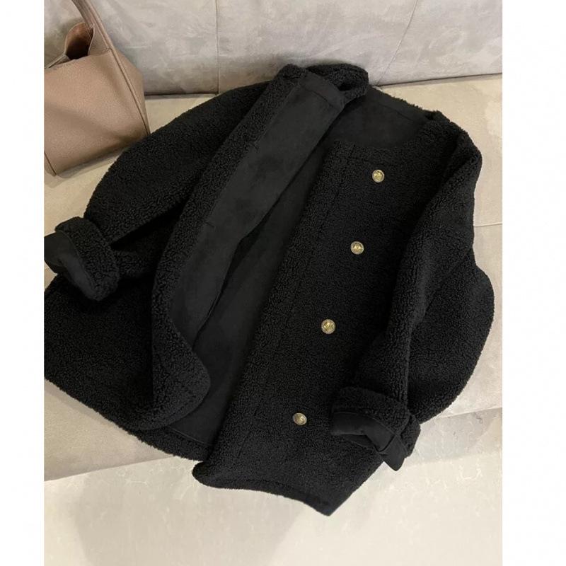 Korean-Style Women's Lambswool Fur Coat - Thick Double-Breasted Round Neck for Autumn/Winter 2025