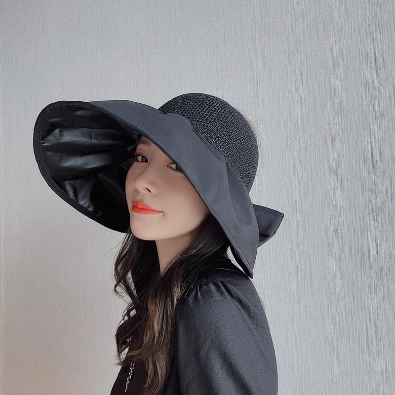 Vinyl Hollow Big Brim Fisherman Empty Top Hat Ponytail Sunshade Versatile Sunscreen Hat Women's Summer