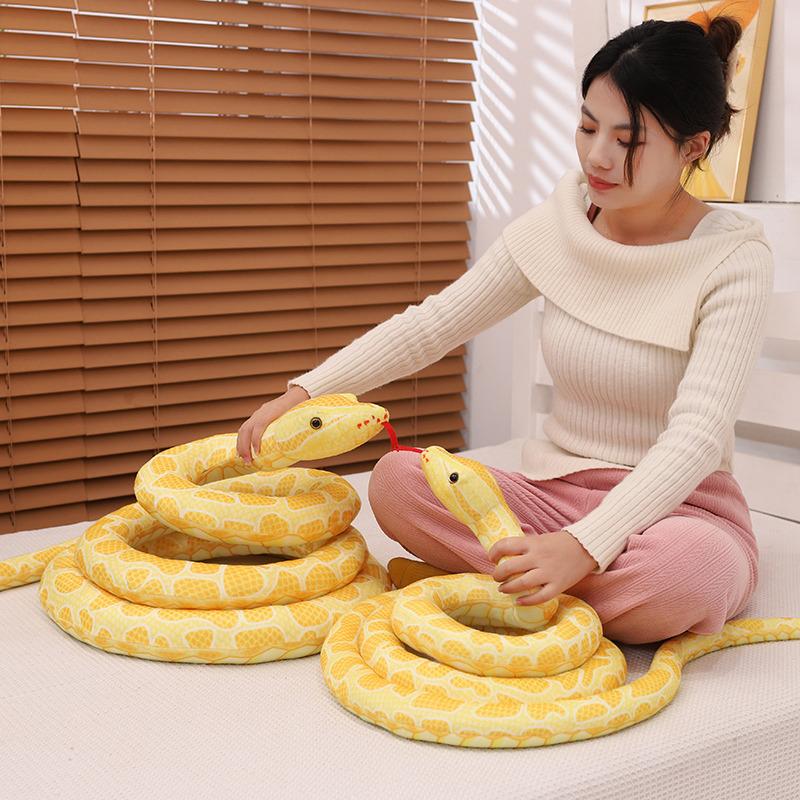 Large Simulation Golden Python Doll Plush Toy Zodiac Snake Big Python Doll Tricky Spoof Doll