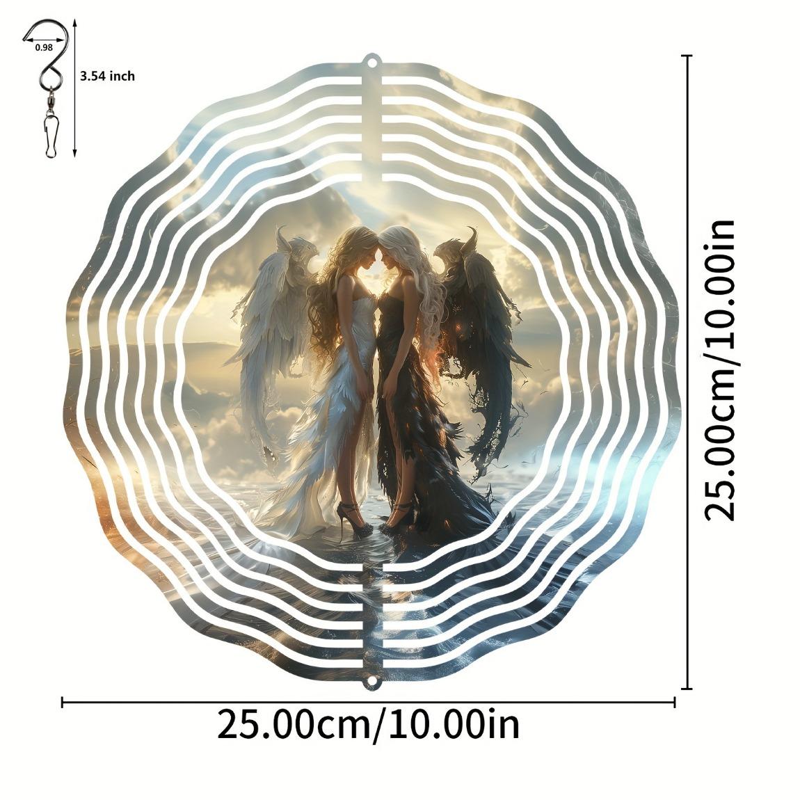 

10-дюймовый металлический 3D ветряной спиннер Дизайн ангела и демона для сада, двора, внутреннего и наружного декора Идеально подходит для Хэллоуина, Рождества, Дня благодарения