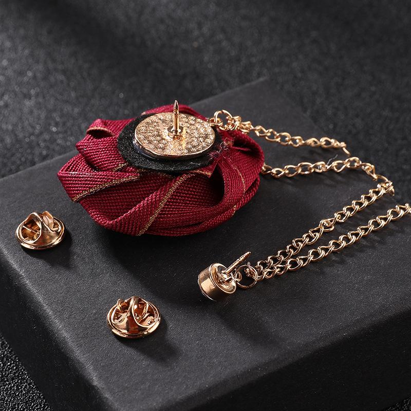 Stoff Tuch Rose Blume Broschen Kristall Quaste Kette Reversnadeln Herren Anzug Hemd Abzeichen Hochzeit Mode Schmuck Geschenke