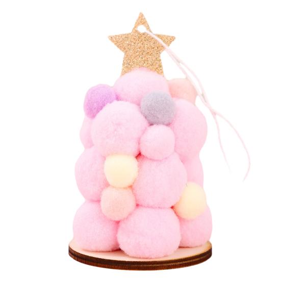 Plush Christmas Tree Ornament Cute Pom Pom Balls розовый