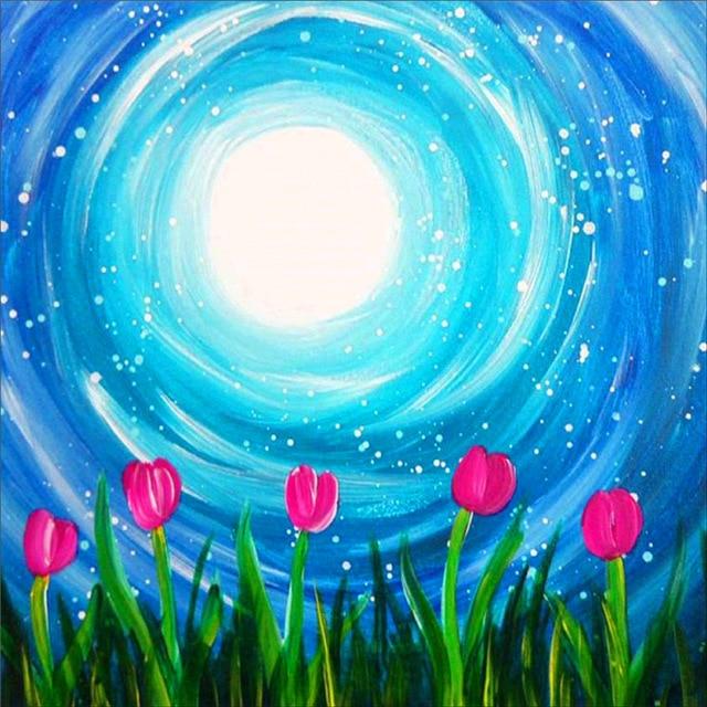 50X50CM 5D Diamond Painting Landscape DIY Full Diamond Moon Tree Embroidery Kit Mosaic Home Decoration