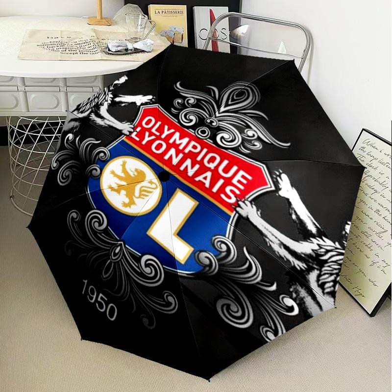 1PC Lyon Football Crest Design Printed Umbrella Folding umbrella, automatic umbrella 8-Frame for Travel, camping Fan gifts Christmas Gifts