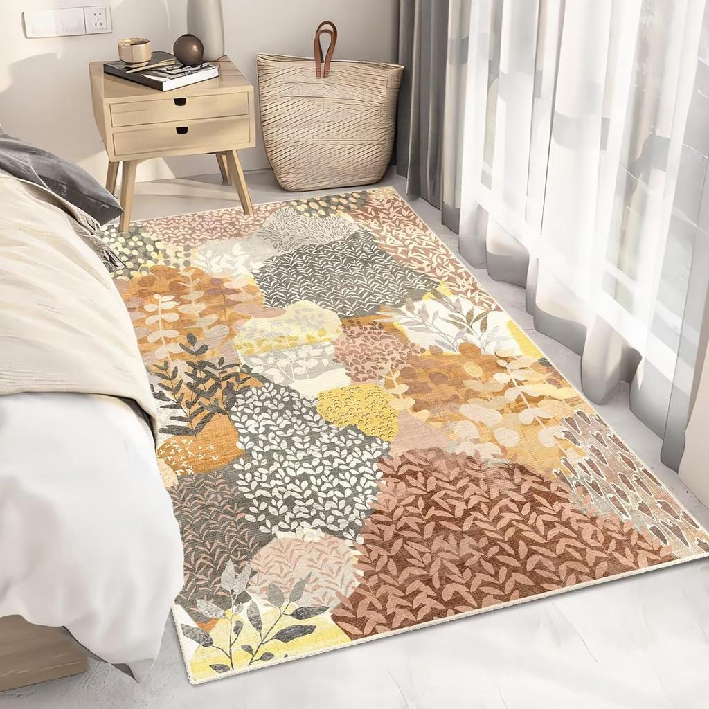 Naturpflanzen Druck Teppich Patchwork Design Wohnzimmerteppich Blattmuster Saugfähig Rutschfest Landhausstil Heimdeko Matte