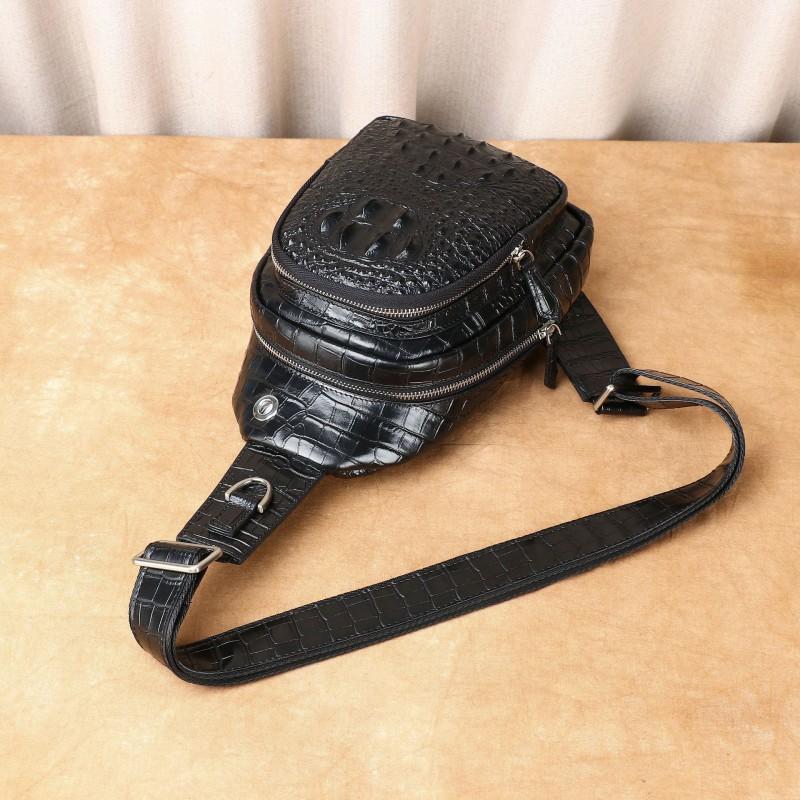 Crocodile Bone Pattern Leather Men's Chest Bag Crossbody Personalized Trendy Casual Single Shoulder