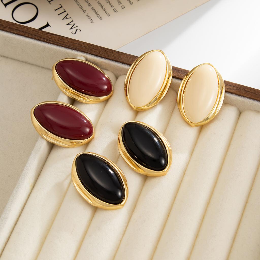 1 Paar Retro Harz Acryl Oval Ohrstecker für Damen Trendige Goldfarbe Geometrische Ohrringe Modeschmuck Accessoires