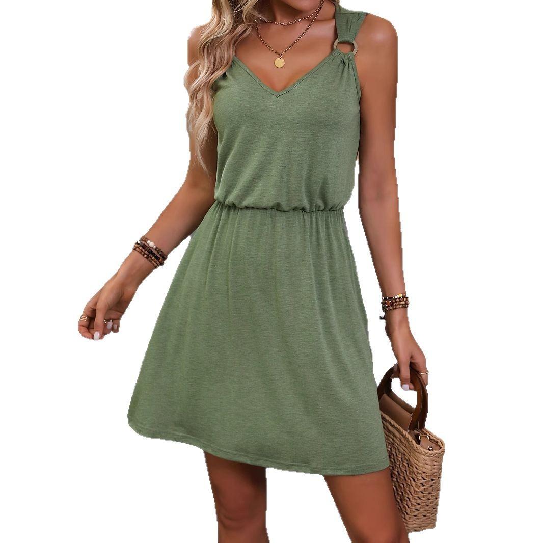 

Женское летнее повседневное платье без рукавов с поясом, однотонное, выше колена, А-силуэт M