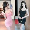 Autumn and Winter Sexy Celebrity Low-cut Hip-wrapped Short Cotton High-elastic Base Solid Color Versatile Suspender Dress Women