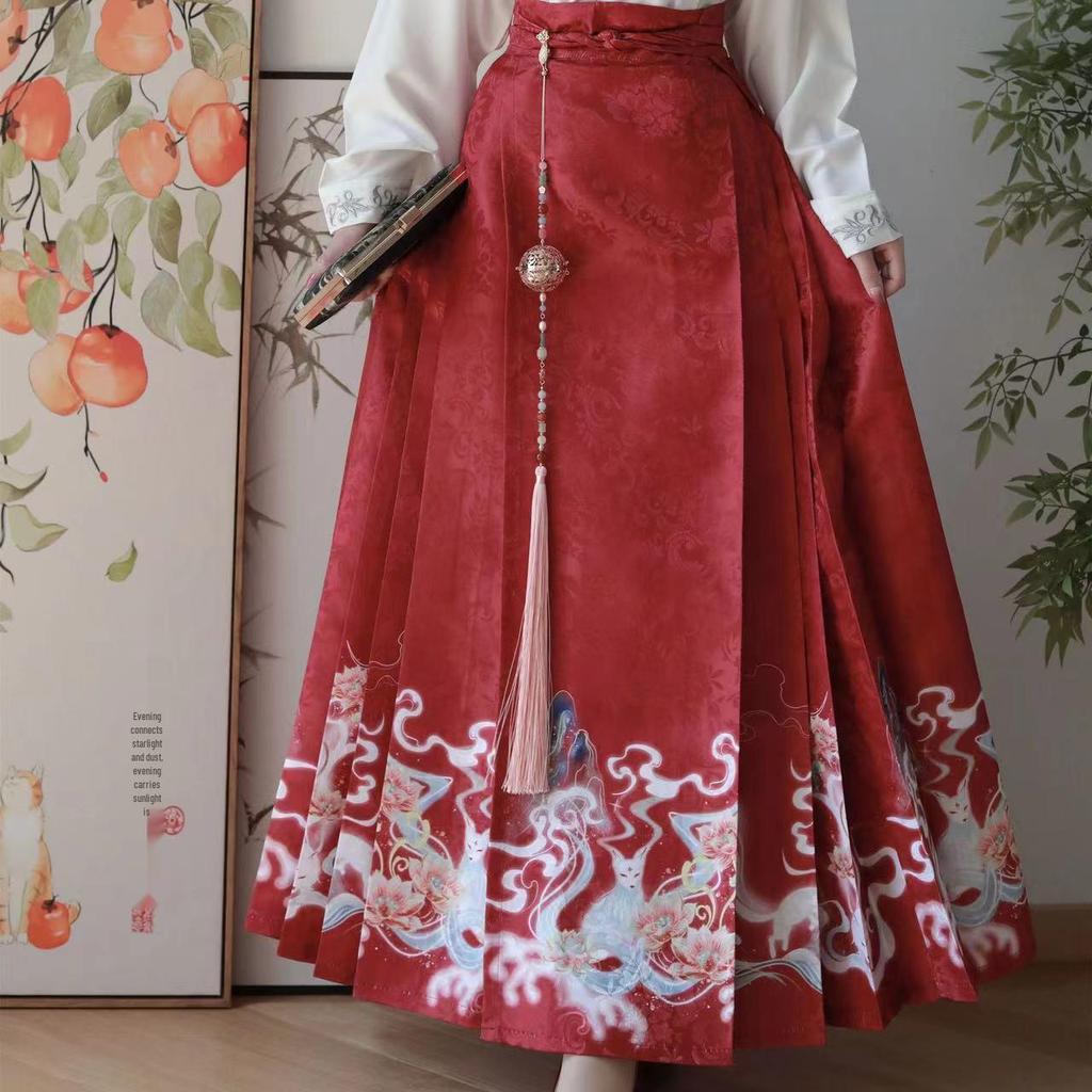 Women's Chinese Style Hanfu Set: Adult Pleated Mamian Long Half Skirt