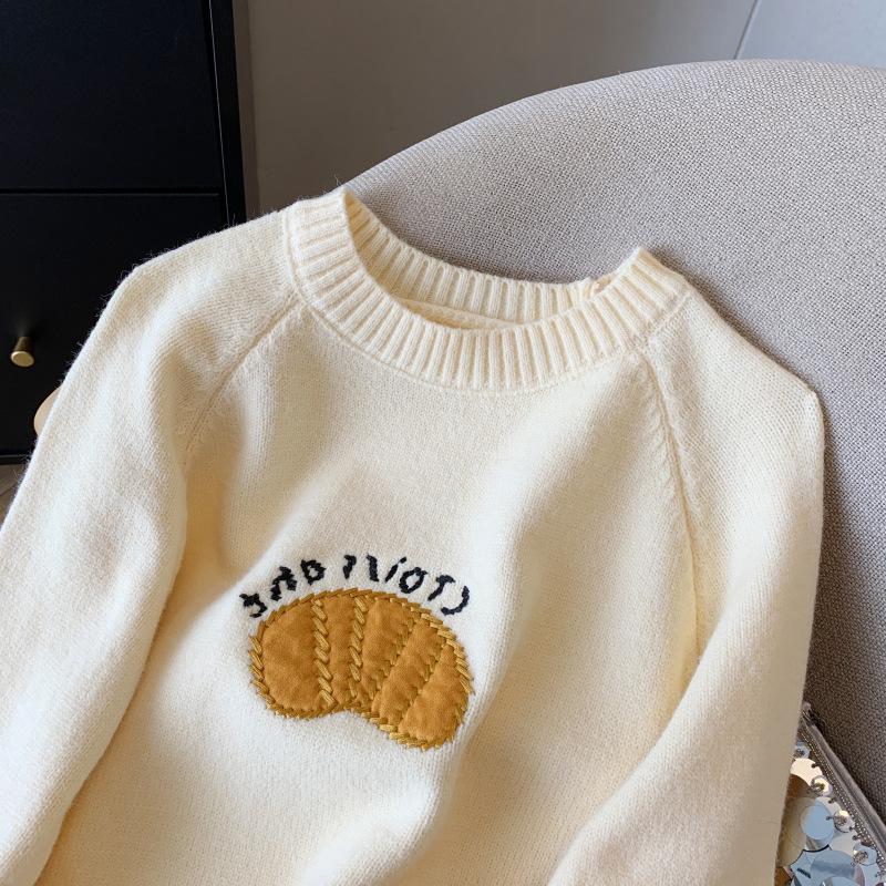 New Arrival: Cozy Orange Embroidered Pullover Sweater - Women's Autumn Winter Knit Top