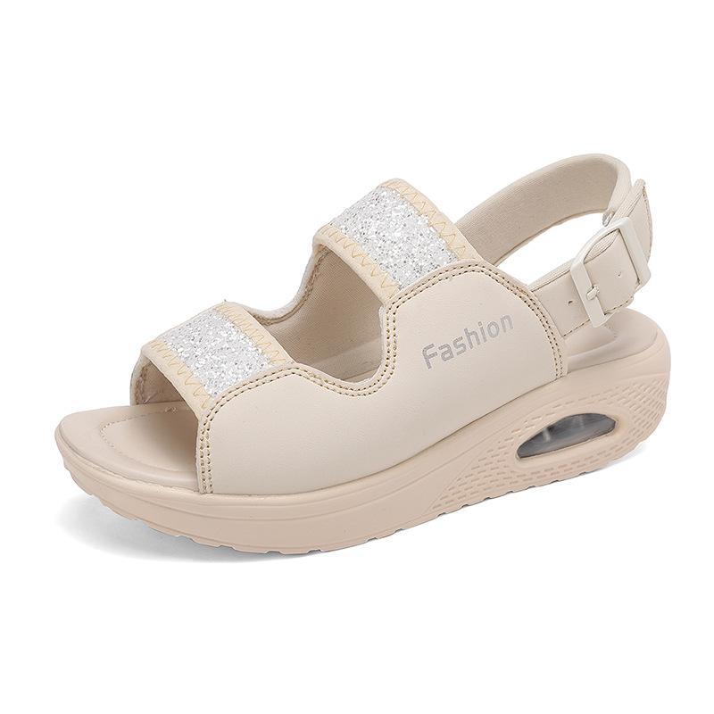 

Женские спортивные сандалии на толстой подошве и платформе из мягкой кожи большого размера, новая модель, танкетка, увеличивающие рост, пляжная обувь 42 бежевый