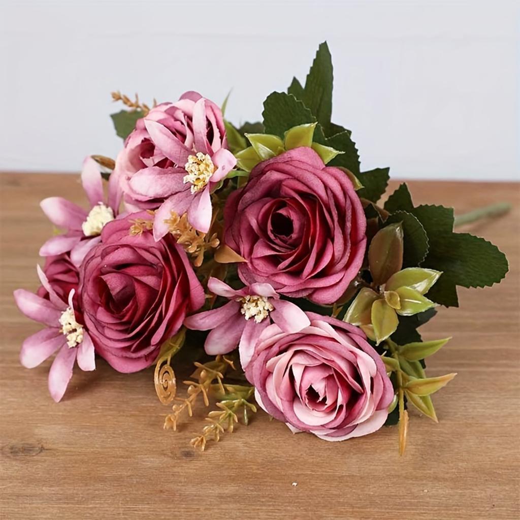 Fake Roses, Artificial Flowers Realistic Silk Faux Rose With Stems For Wedding Decoration Anniversary Bridal Bouquet Floral Arrangement