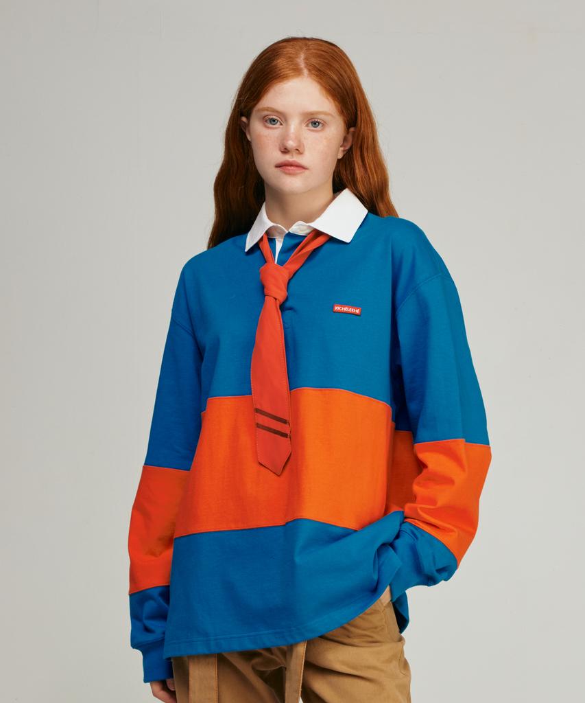 KICHELEEHE Striped Rugby Shirt_Blue Orange