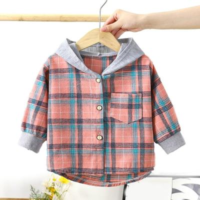 Yousheng Kids Camisa xadrez com capuz Primavera Outono Bolso no peito Fecho de botão Solto Casual Meninos Meninas Crianças Crianças Mangas compridas Top Jaqueta