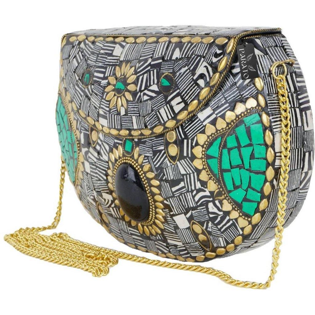 Μαύρη Γυναικεία Τσάντα Χιαστί Χειροποίητη Μεταλλική Μοζαϊκή τσάντα Διακοσμημένη με πλακάκια